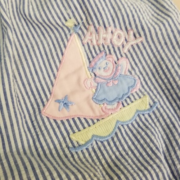 Tiny Tots 18M Blue White Stripe Bubble Romper Vintage 90s AHOY Nautical - Picture 4 of 6